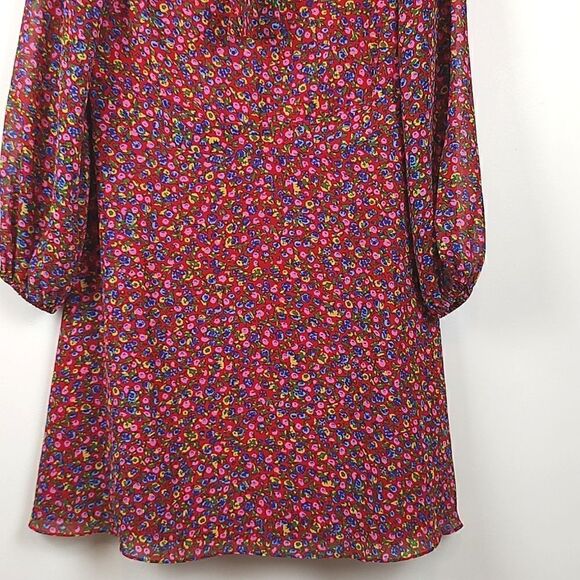 Boden Red Floral Imogen Georgette Long Sleeve Dress Size 10P - Picture 6 of 13